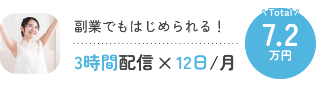 副業でもはじめられる！3時間配信×12日/月 Total:7.2万円